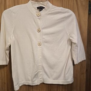 Designer Origianals Large Petite White Button-Up Sweater